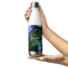Load image into Gallery viewer, Blue Plumbago &#39;Grateful&#39; Stainless Steel Water Bottle
