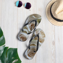 Load image into Gallery viewer, White Roses Flip-Flops.  &#39;Enjoy the Unfolding of Life&#39;
