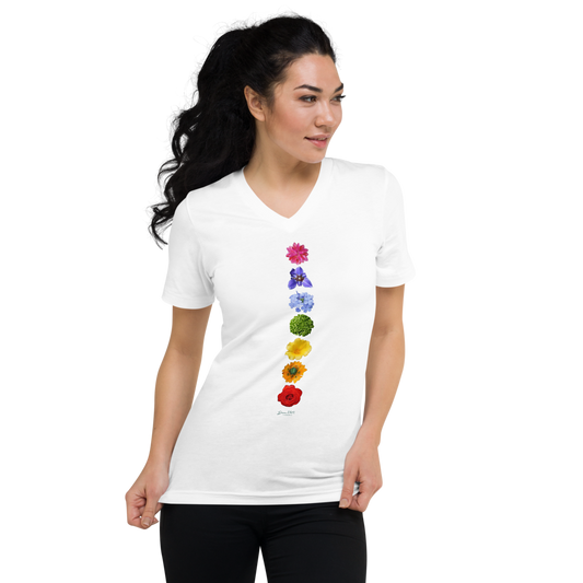 White V Neck Energy Centers Unisex T-shirt